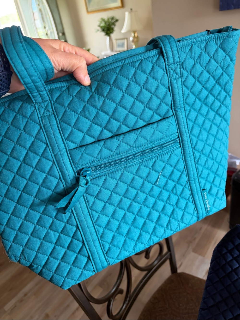 Vera Bradley Teal Quilted Tote with Floral Interior - Picture 8 of 8